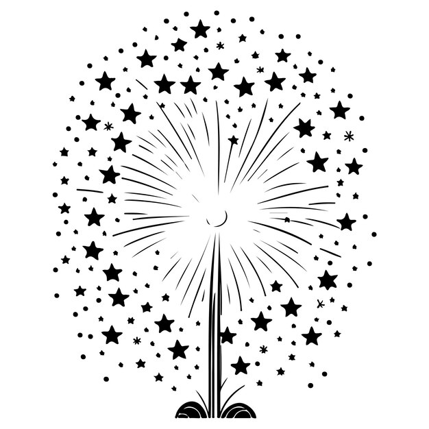 glänzendes Feuerwerk mit Sternen Illustration Skizze Handzeichnung
