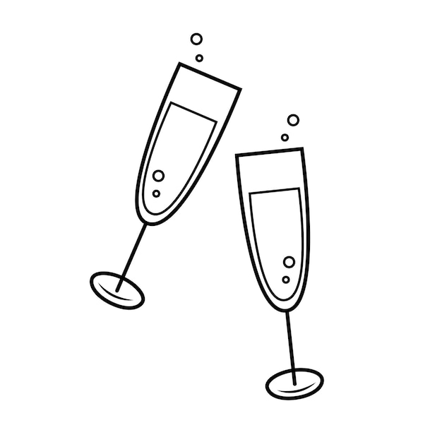 Gläser champagner. feiern, feiertage, toastkonzepte. handgezeichnete skizze im doodle-stil.