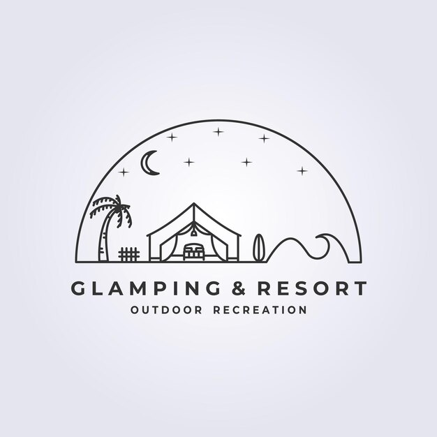 Vektor glamping resort outdoor recreation emblem logo line art vektor illustrationsdesign