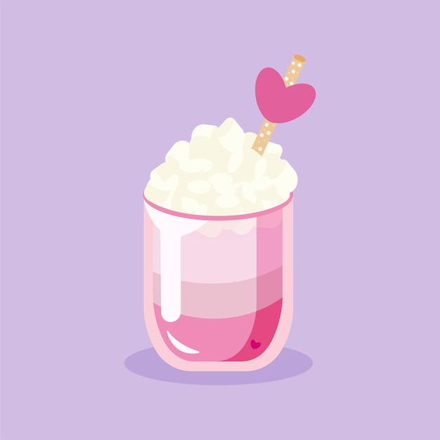 Glas heiße weiße schokolade mit marshmallowvector illustration des beverageflat-stils