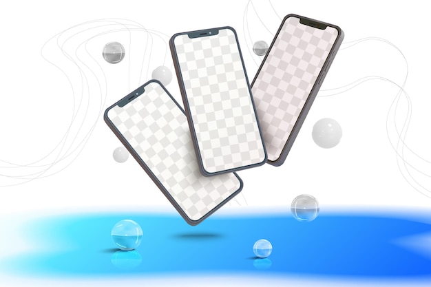Glas- und Weißkugeln-Gradienzszene mit Smartphone-Mockups