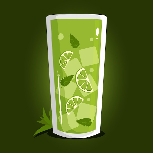 Glas wasser mit blatt-mojito-cocktail in einer glasvektorillustration