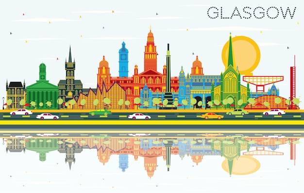 Glasgow schottland skyline der stadt mit farbigen gebäuden blauer himmel und reflexionen vektor-illustration geschäftsreisen und tourismus-konzept mit historischer architektur glasgow cityscape mit sehenswürdigkeiten