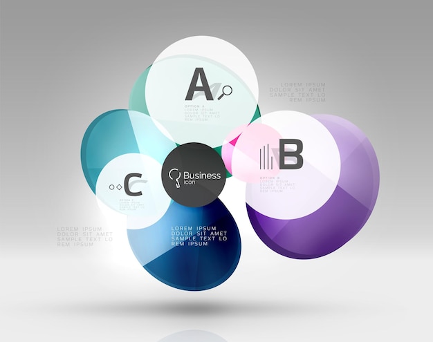 Glaskreis-Infografiken Vektor-Vorlage-Hintergrund für Druck-Workflow-Layout-Diagramm-Nummer-Optionen oder Web-Design-Banner