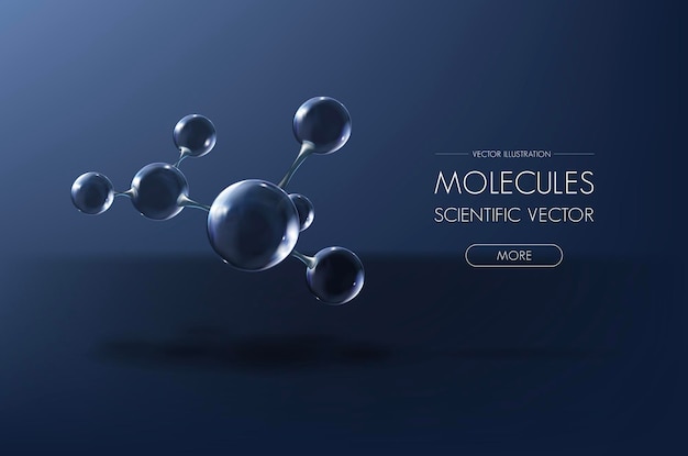 Vektor glasmolekül-atommodell-poster reflektierende und brechende abstrakte molekülform-vektorillustration