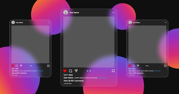 Glasmorphismus-satz von instagram-beitragsvorlagen für soziale medien