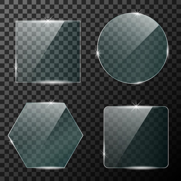 Glasplatten, Set aus verschiedenen Glasformen, Glasrahmen auf Hintergrund isoliert. Fotorealistische Vektorillustration