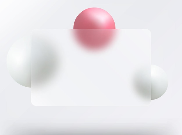 Vektor glass morphism landing page kreditkartenvorlage mit weißen und rosa kugeln auf weißem hintergrund