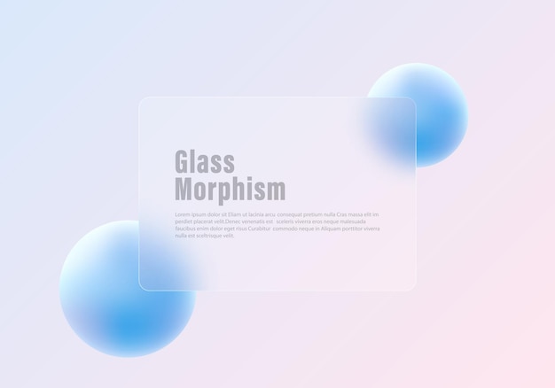 Glass Morphism Website Landing Page Vorlage Frosted Glass Partition mit schwimmenden Kugeln