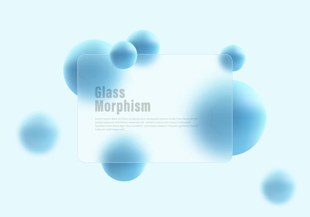 Glass Morphism Website Landing Page Vorlage Frosted Glass Partition mit schwimmenden Kugeln