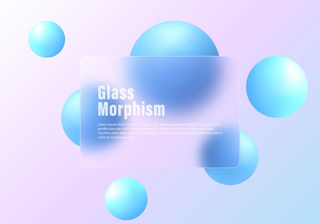Glass Morphism Website Landing Page Vorlage Frosted Glass Partition mit schwimmenden Kugeln