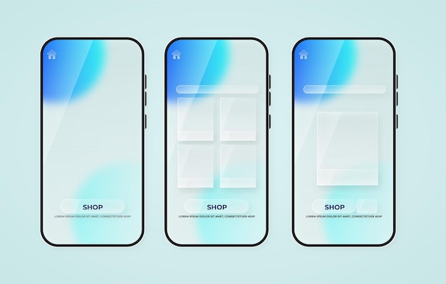 Glassmorphism mobile shop-app-vorlage mit telefon