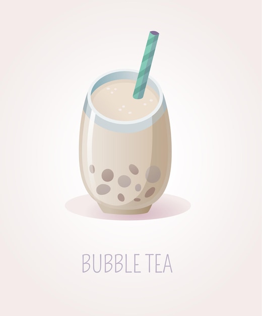 Glastasse bubble tea mit boba und gestreiftem strohhalm