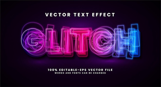 Glitch 3D-Texteffekt. Bearbeitbarer Textstileffekt mit buntem abstraktem Lichtthema.