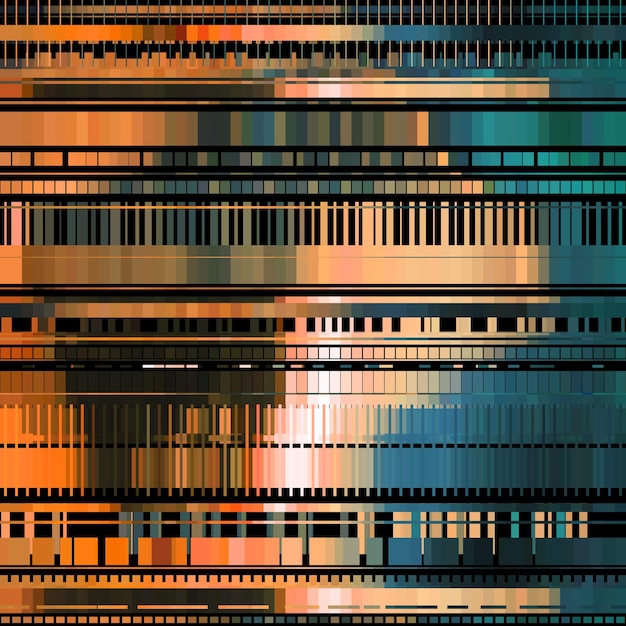 Glitch abstrakter hintergrund mit verzerrungseffekt zufällige horizontale orange und blaue farblinien