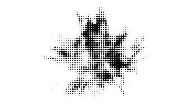 Glitched Vektor-Halbton-Fleck Schwarzer Fleck aus runden Partikeln Moderne abstrakte generative Illustration mit zufällig verzerrter Stelle Verstreute Anordnung von Punkten Abstufung des Tons Element des Designs