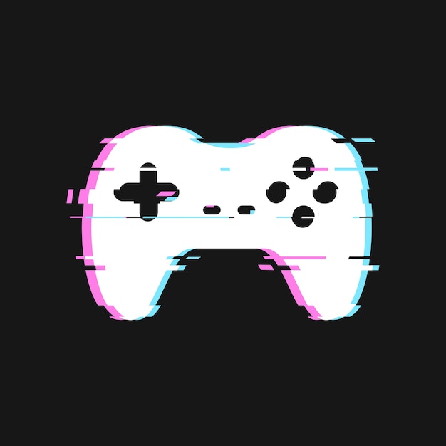 Glitched von gamepad illustration. isolierter joystick mit rauscheffekten auf dunklem hintergrund