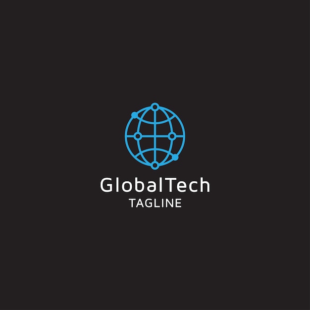 Global tech logo icon design template einfacher moderner blauer datenverbindungsvektor