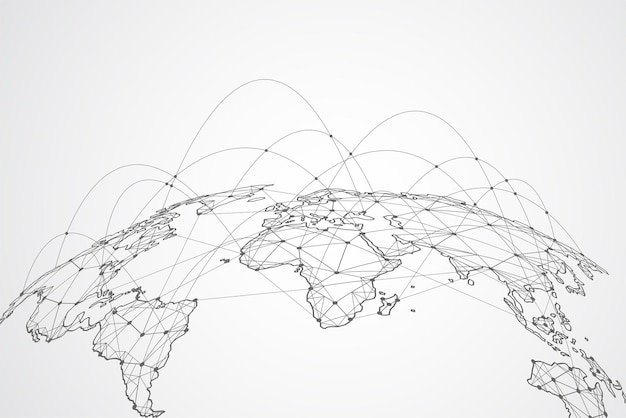 Globale Netzwerkverbindung. Weltkartenpunkt- und Linienkompositionskonzept des globalen Geschäfts. Vektorillustration