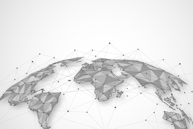 Globale netzwerkverbindung weltkartenpunkt- und linienzusammensetzungskonzept der globalen geschäftsvektorillustration