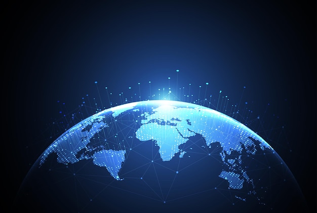 Globale Netzwerkverbindung Weltkartenpunkt- und Linienzusammensetzungskonzept des globalen Geschäfts Vektorillustration