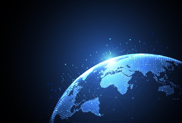 Globale Netzwerkverbindung Weltkartenpunkt- und Linienzusammensetzungskonzept des globalen Geschäfts Vektorillustration