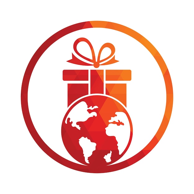 Vektor globaler geschenk-logo-design-vorlagenvektor geschenk-welt-logo-symbol-vorlage