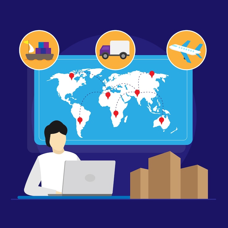 Vektor globales logistik- und transportgeschäft import export netzwerk- und lagerkonzept