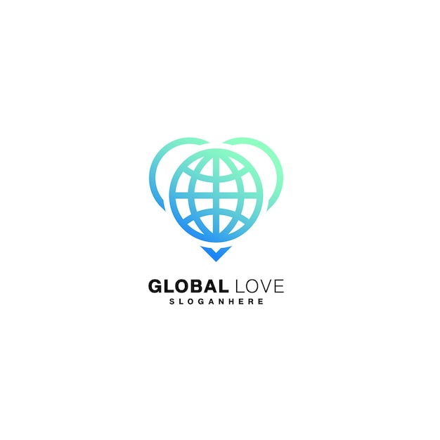 Globales Logo mit Liebesdesign-Strichzeichnungen