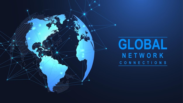 Globales netzwerkverbindungskonzept big-data-visualisierung kommunikation in sozialen netzwerken weltweit