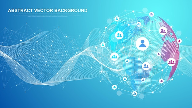 Globales Netzwerkverbindungskonzept Big-Data-Visualisierung Soziale Netzwerkkommunikation in den globalen Computernetzwerken Internettechnologie Business Science Vektorillustration