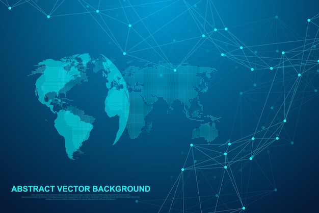 Globales Strukturnetzwerk und Datenverbindungskonzept. Kommunikation über soziale Netzwerke in den weltweiten Computernetzen. Internet technologie. Unternehmen. Wissenschaft. Vektor-Illustration