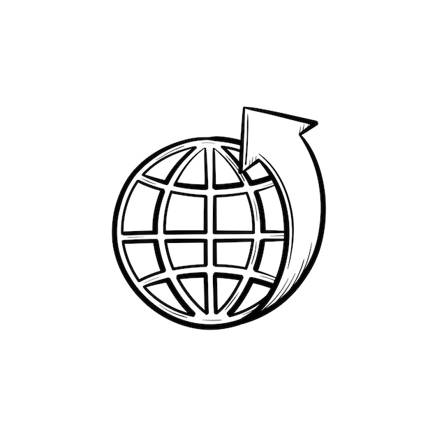 Globus mit breiten handgezeichneten umriss doodle-symbol. ökosystem-konzept. vektorskizzenillustration der weltkugel für druck, netz, handy und infografiken lokalisiert auf weißem hintergrund.