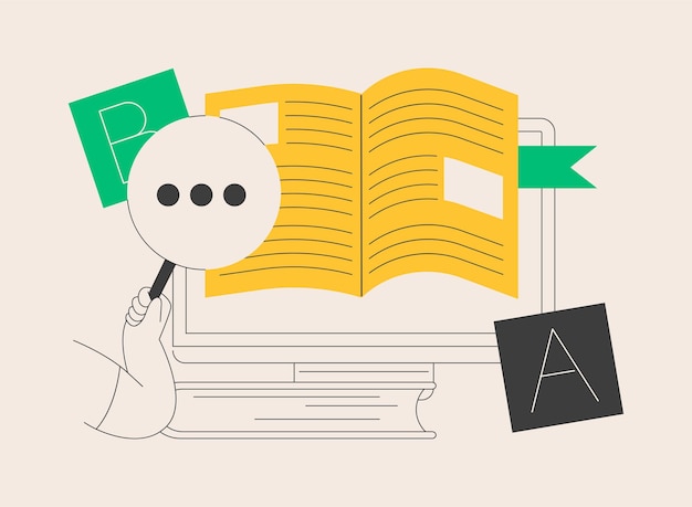 Glossar, abstraktes Konzept, Vektorillustration, Website-Element, Unternehmenswebseite, Menüleiste, Referenzquelle, Begriffe und Erklärungen, Glossar, professionelles Wörterbuch, UI, abstrakte Metapher