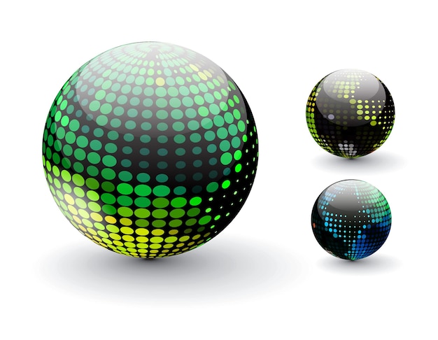 Glossy Colorful Abstract Halftone Sphere Design mit verschiedenen Mustern.