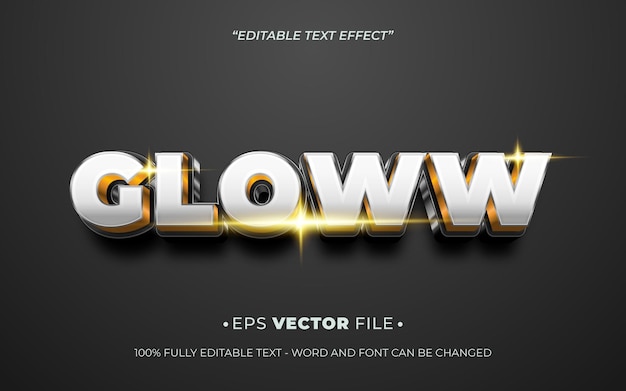 Glow-Silber- und Gold-Text-Effekt 3D-realistischer bearbeitbarer Vektor