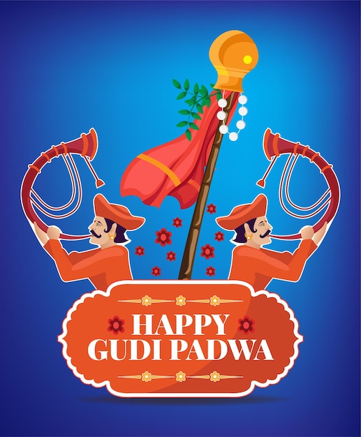 Vektor glücklich gudi padwa design mit tutari männer