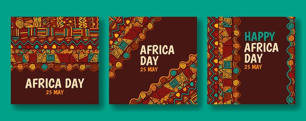 Glückliche Afrika-Tag-Social-Media-Posten-flache Karikatur-handgezeichnete Vorlagen-Hintergrund-Illustration