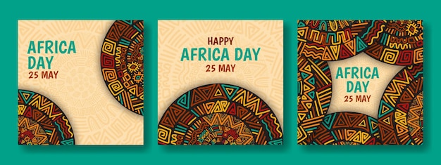 Glückliche Afrika-Tag-Social-Media-Posten-flache Karikatur-handgezeichnete Vorlagen-Hintergrund-Illustration