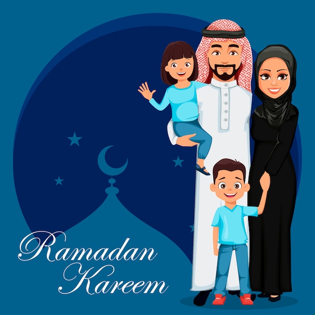 Glückliche arabische Familie. Vater, Mutter, Sohn und Tochter Premium