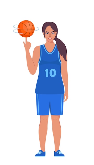 Vektor glückliche basketballspielerin in uniform mit ball isoliert auf weißem hintergrund vektorillustration