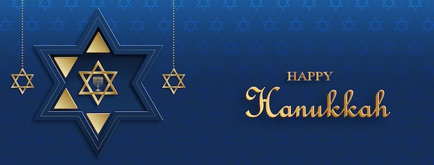 Glückliche chanukka-karte mit schönen und kreativen symbolen und goldenem papierschnitt-stil auf farbigem hintergrund für den jüdischen feiertag chanukka (übersetzung: glücklicher chanukka-tag, hag hahanukka)