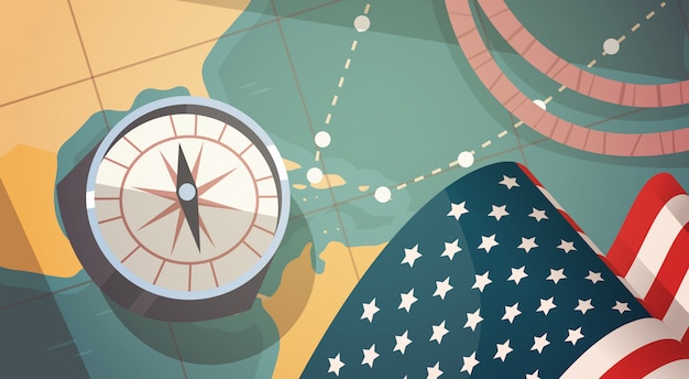 Glückliche Columbus-Tagesnational-USA-Feiertags-Gruß-Karte mit Kompass über Weltkarte