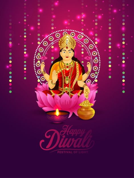 Vektor glückliche diwali-vektorillustration der göttin laxami