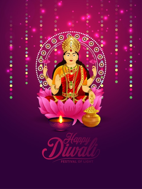 Glückliche diwali-vektorillustration der göttin laxami