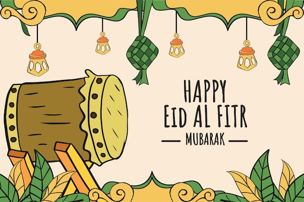 Vektor glückliche eid mubarak hand gezeichnet