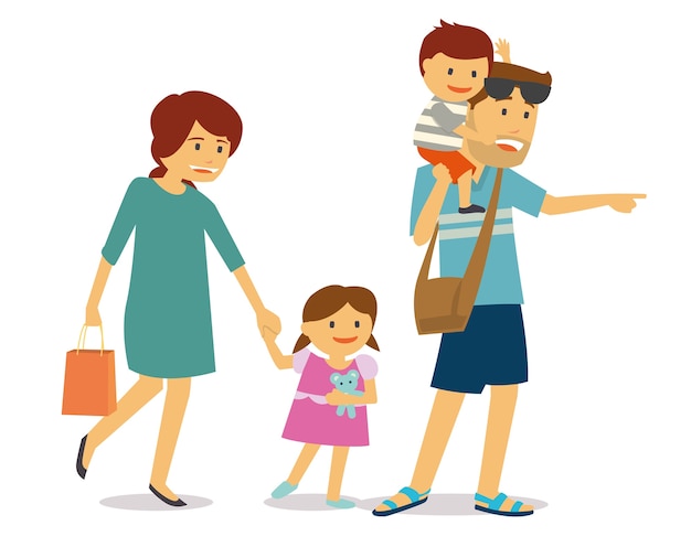 Glückliche Familie mit zwei Kindern reisen