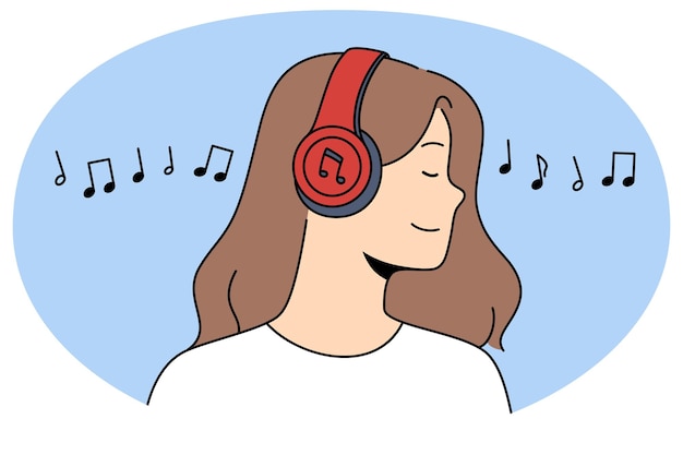 Glückliche frau hört musik in drahtlosen kopfhörern