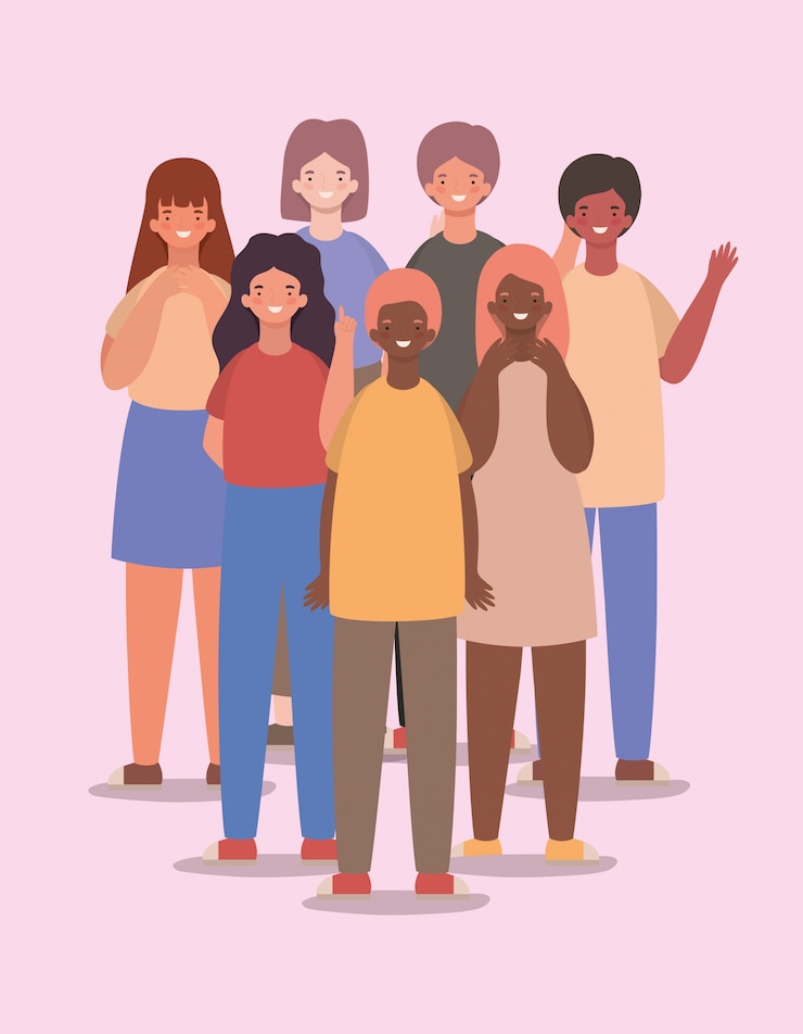 Glückliche Frauen und Männer Cartoons