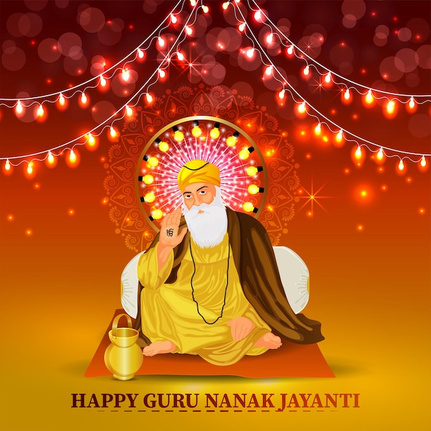 Glückliche Guru Nanak Jayanti Feier Grußkarte mit Vektor-Illustration